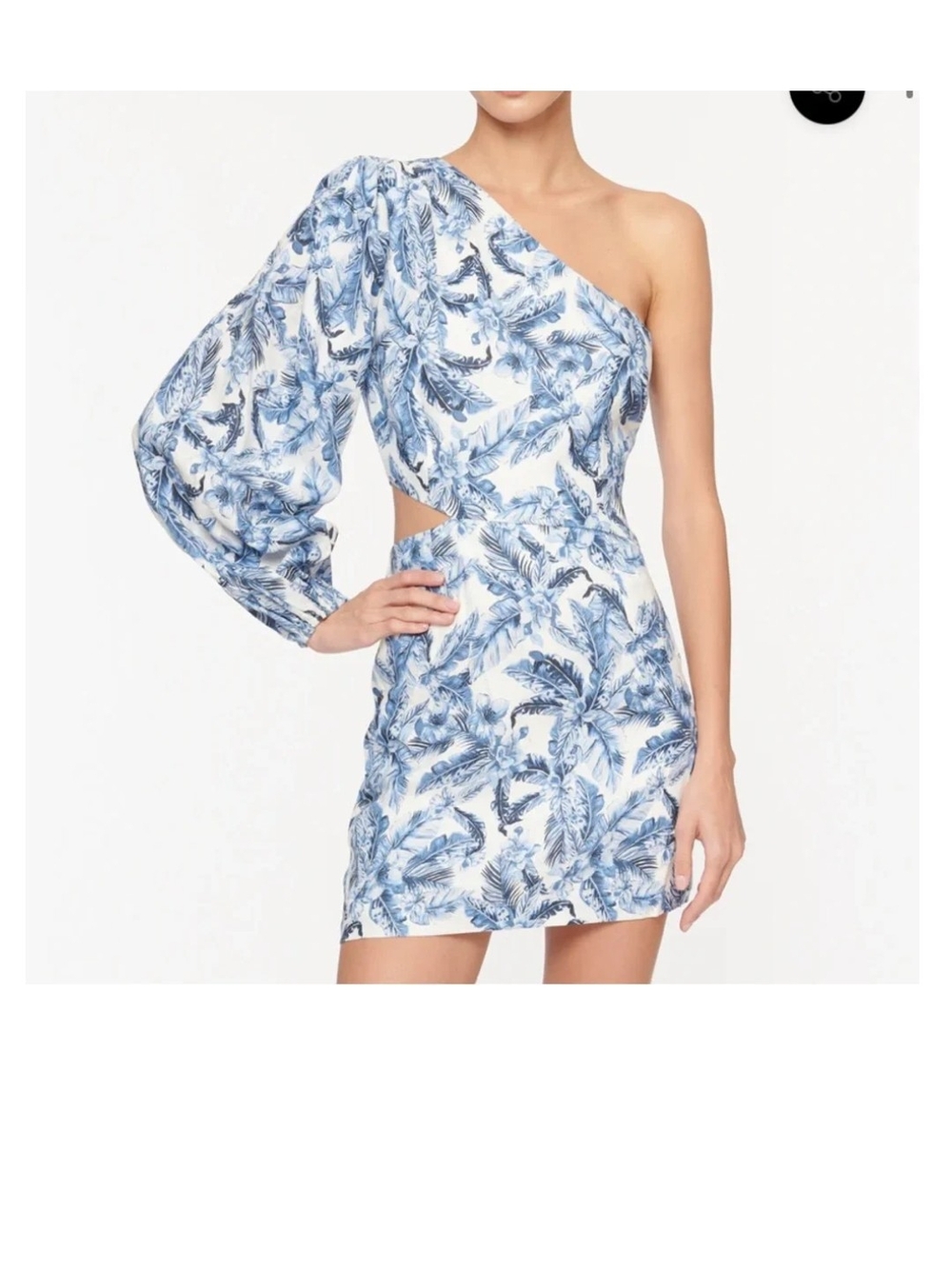 Cami NYC One-Shoulder Blue Palm-Print Mini Dress Size 6